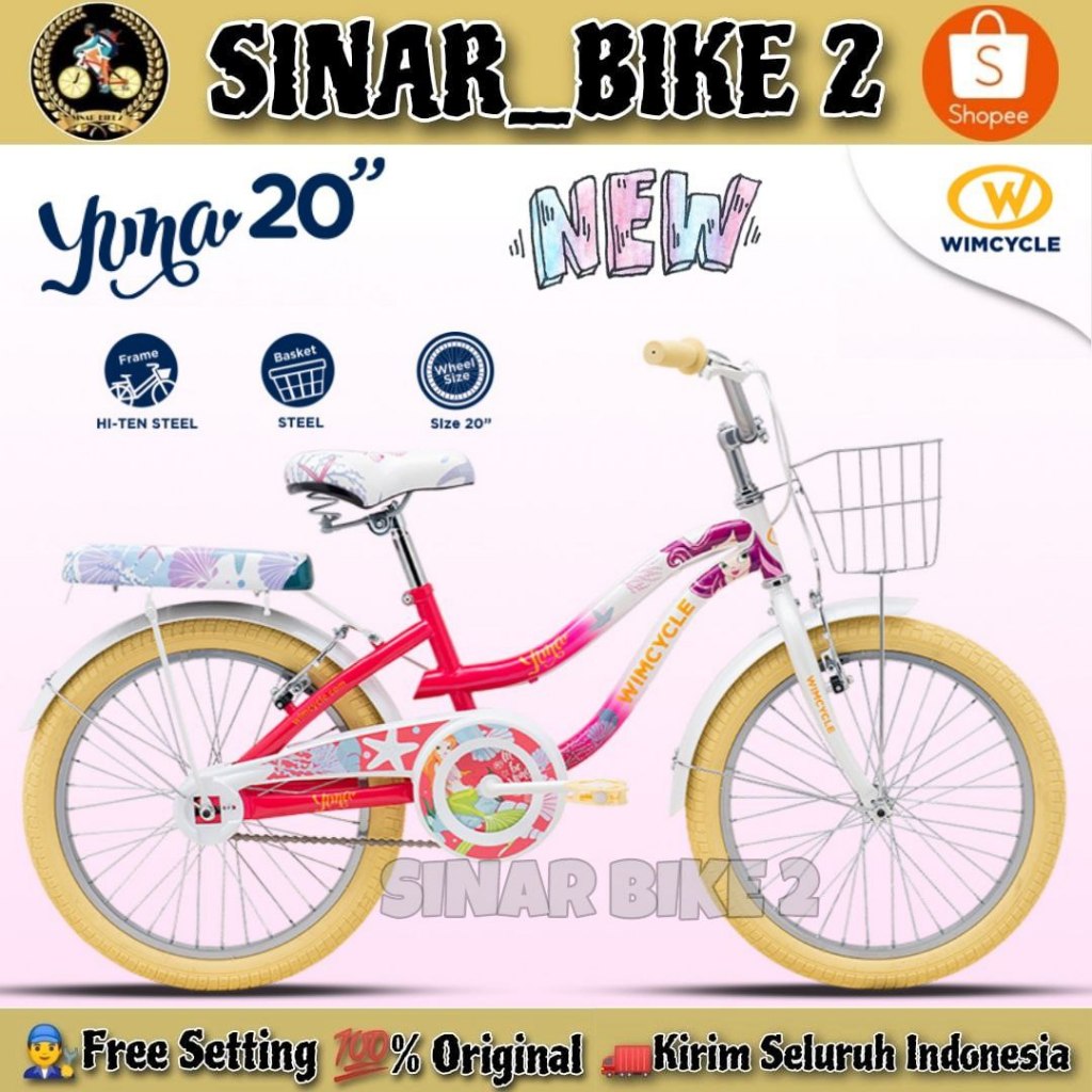 Sepeda Anak Remaja Perempuan WIMCYCLE YUNA NEW Ukuran 20 Inch Keranjang Usia 8-11 Tahun