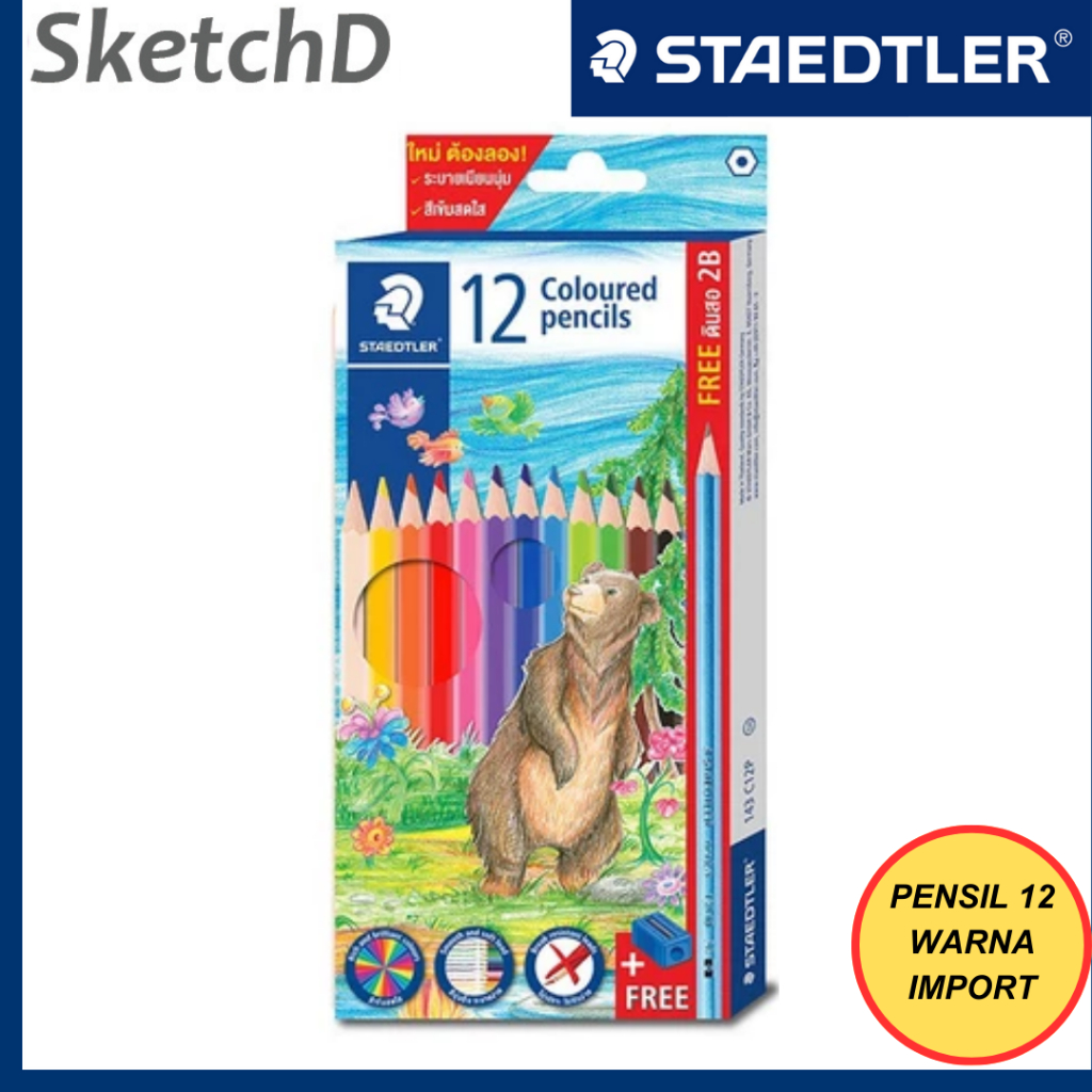 

Pensil Warna Staedtler 12 warna import color pencil - free pencil 2B + serutan