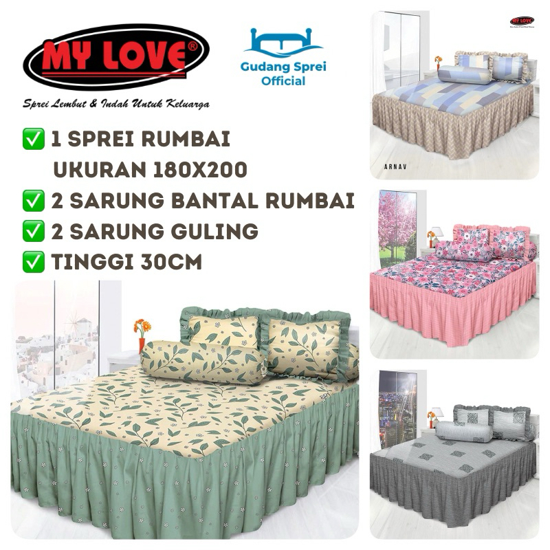 Sprei My Love 180x200 Rumbai Sprei Aesthetic Premium Motif Terbaru King Size