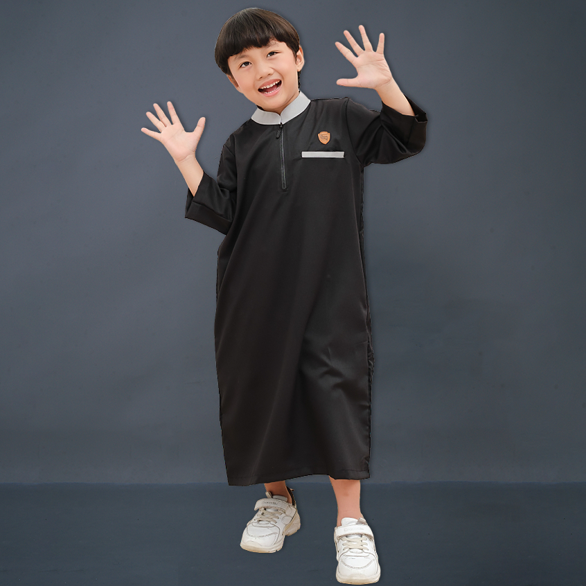 Kawan Muslim - Jubah Gamis Anak Laki Laki Lengan Panjang Bahan Katun Premiun Usia 1 Sampai 14 Tahun Navy Hitam Putih Abu-5