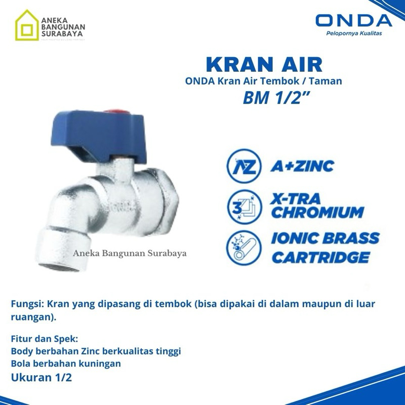 Kran air tembok ONDA type BM 1/2” 3/4” keran taman plastik