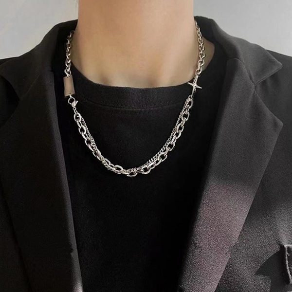 kalung fashion pria rantai double layer cross necklace jka269 (1c3)