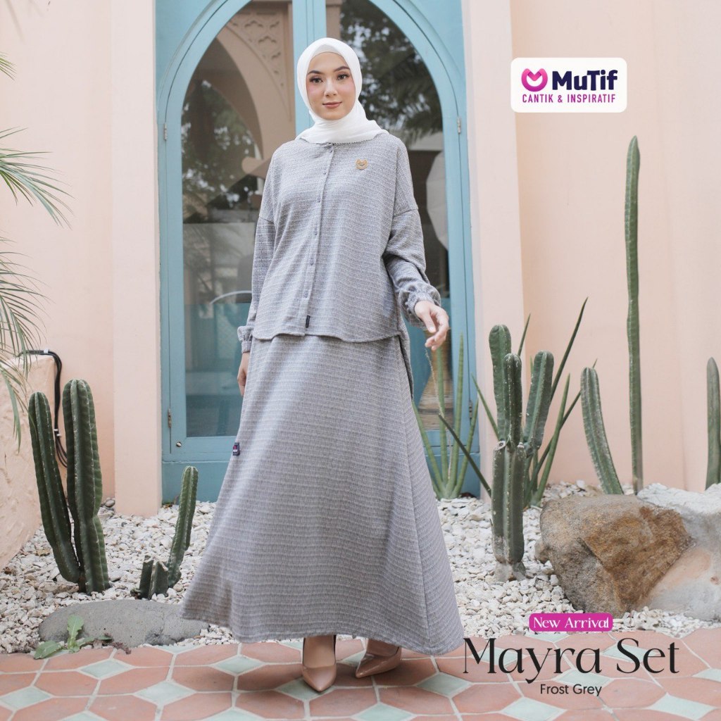 (COD) terbaru setelan rok MUTIF MAYRA SET FROST GREY ORIGINAL | bahan premium | set kantor | set rok