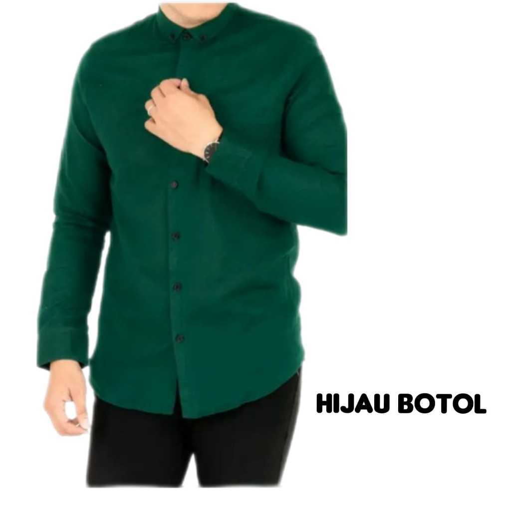 KEMEJA LENGAN PANJANG HIJAU BOTOL BAJU KERJA LULUSAN PERPISAHAN