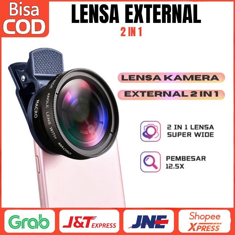 Lensa Kamera Eksternal 2In1 Lensa Super Wide Angle Lens+Macro Smartphone 12.5x Dengan Klip Untuk Hp