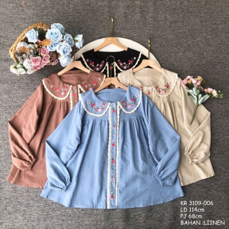 Atasan Korea - Blouse Korea - Atasan Kerah Bordir