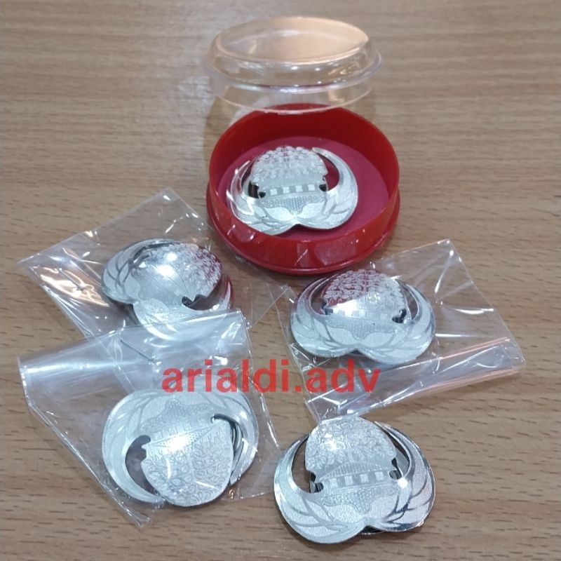 pin korpri eching kulit jeruk silver/perak magnet pin korpri silver echingan magnet