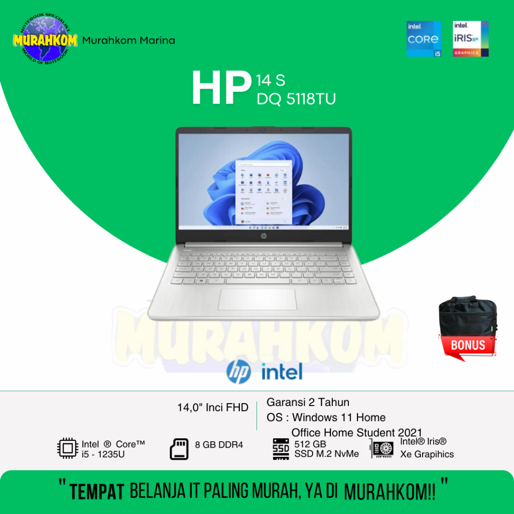 HP 14S DQ5118TU INTEL CORE  i5-1235U RAM 8GB SSD 512 14.0" FHD IPS