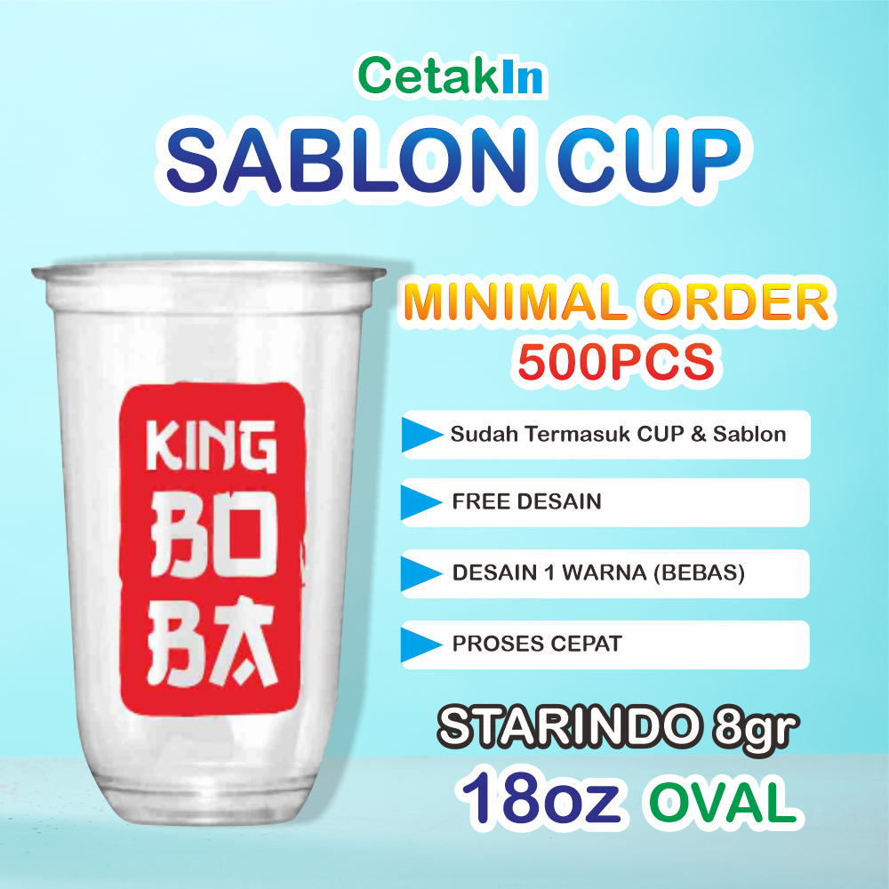 Sablon Cup Gelas Plastik Starindo Oval 18oz Custom Murah Free Desain