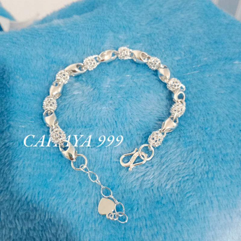 gelang tangan wanita perak bola bola 999 asli mewah hongkong