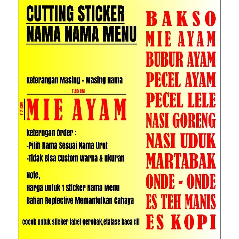 

Cutting Sticker Nama Nama Menu Etalase Warteg
