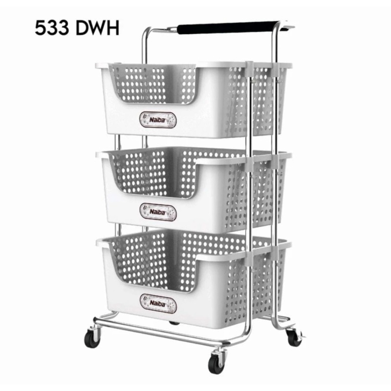 Rak Plastik Trolly Dorong Plastik 3 susun Kaki Besi  + Roda Naiba 533