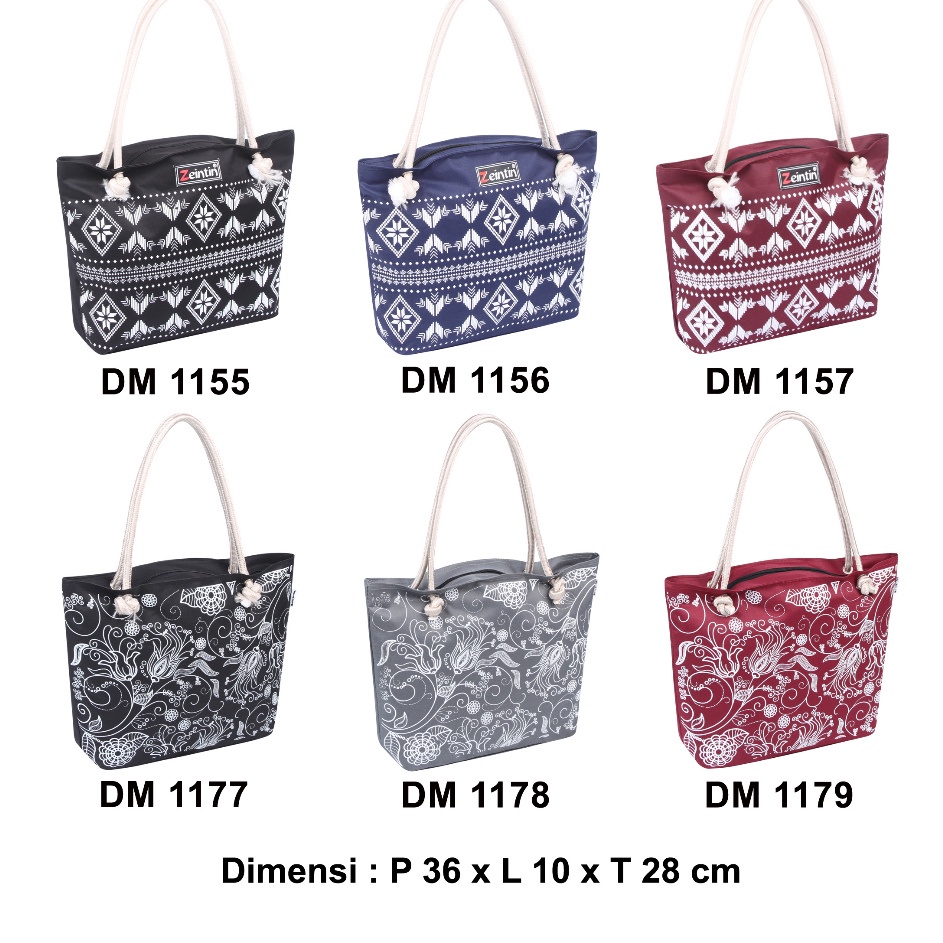 Zeintin  ToteBag Kekinian Bahan Kanvas Penutup Resleting Tas Belanja Tali Sumbu DM