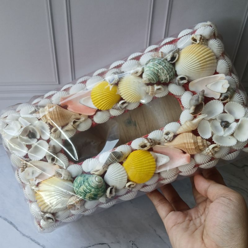 DIY KERANG LAUT/TEMPAT TISU/KERAJINAN KERANG LAUT ESTETIK