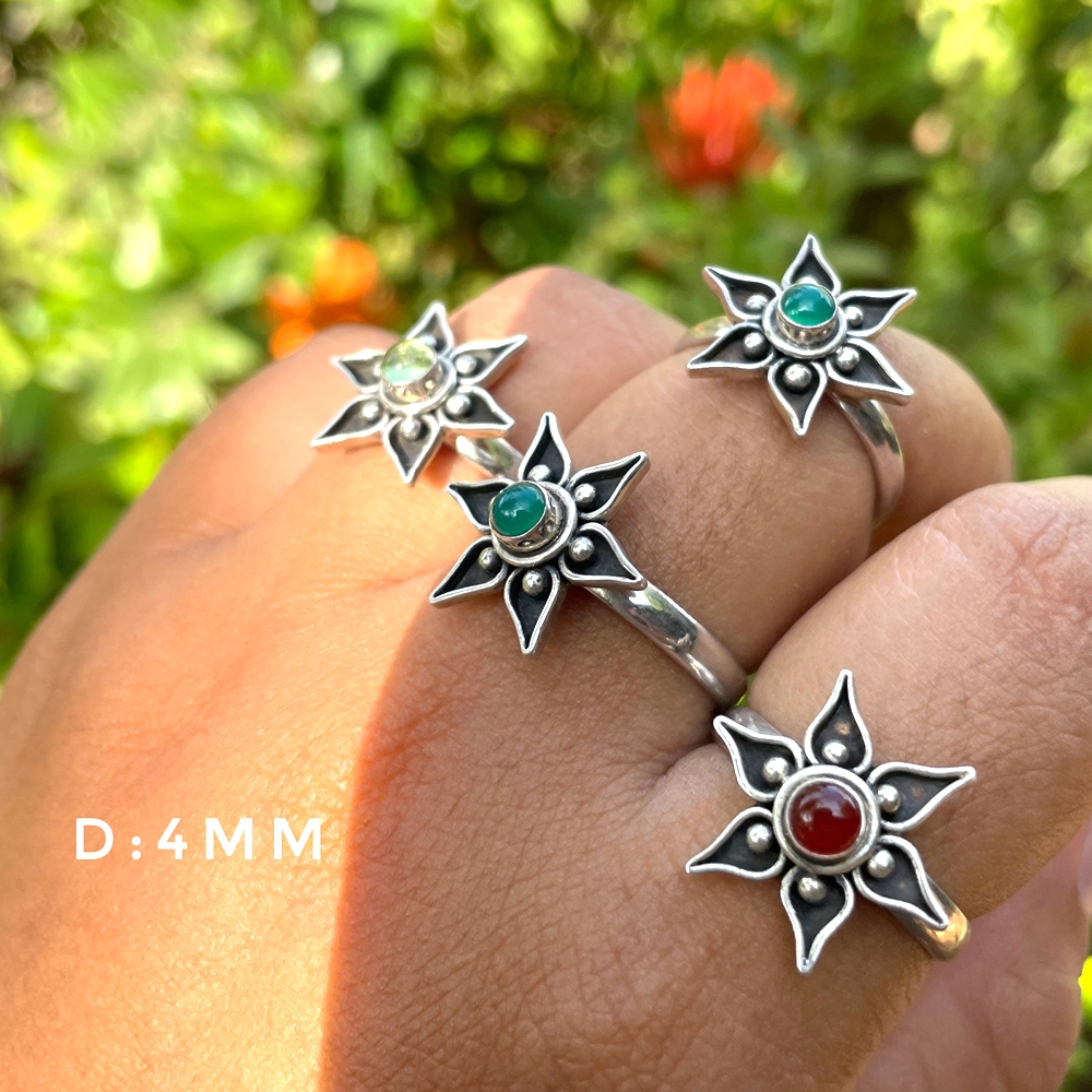 Cincin Ring Perak Silver bali 925 Bunga Etnik Antik Batu Natural Korea pria wanita custom Elegant