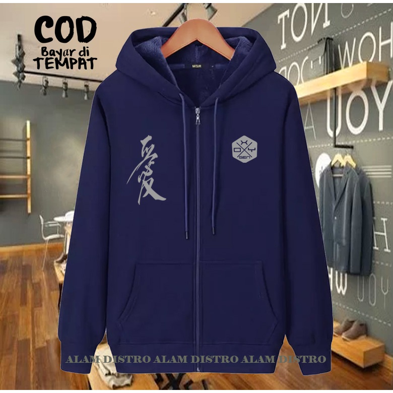 (COD) Jaket Resleting Distro Oxygen Rilex Text Silver Jaket Pria Wanita Terkeren Jaket Denim Distro 