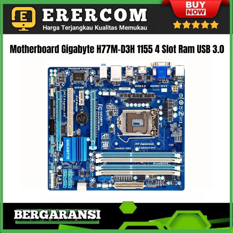 Motherboard Mobo Mainboard Pc Gigabyte H77M 1155 4 Slot Ram USB 3.0