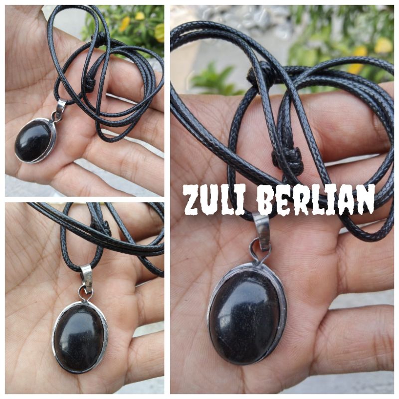 Kalung liontin galih kelor hitam ring monel