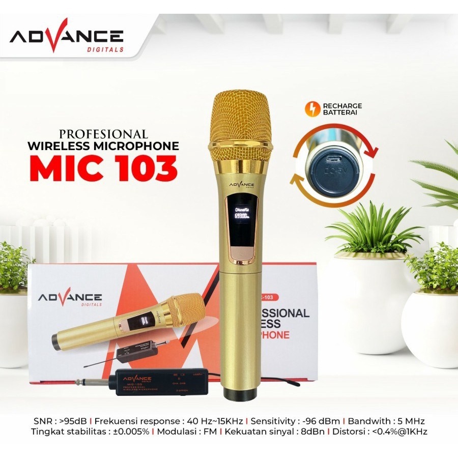 Advance MIC103 Mic Wireless Microphone Bluetooth Karaoke MIC 103 Gold BONUS Baterai