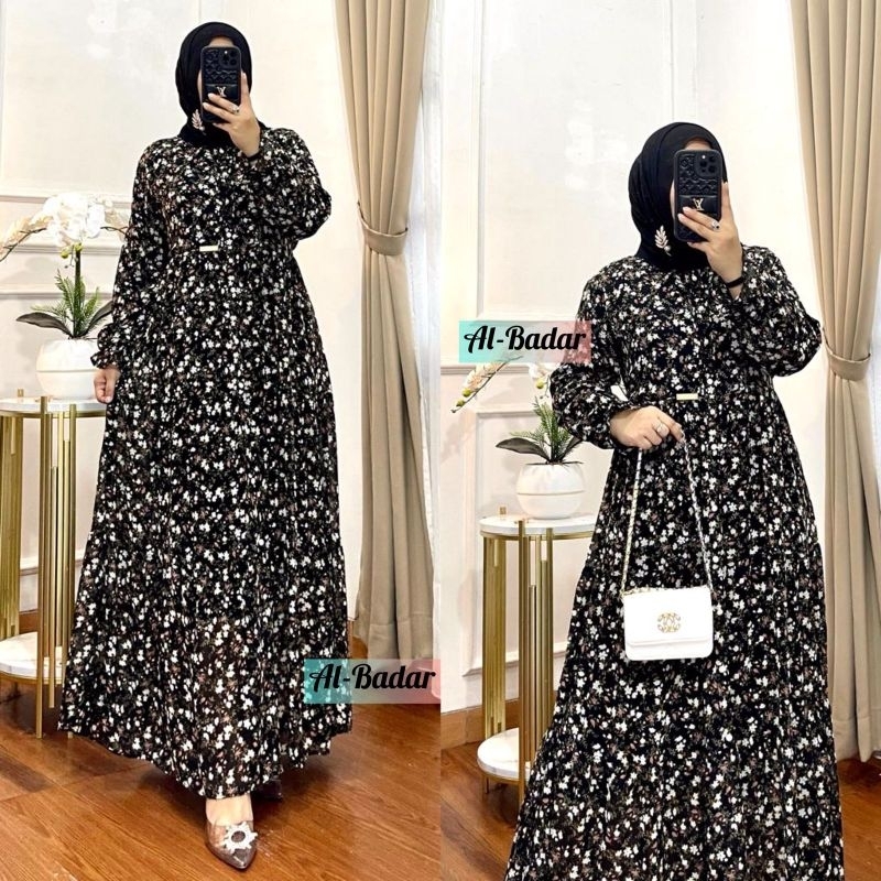 GAMIS CERUTY MOTIF BUNGA KECIL, GAMIS TANPA HIJAB, GAMIS CERUTY FULL PURING MODEL TERBARU NEW ARRIVA