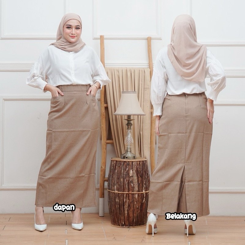 SAYA Rok Span Resleting- Rok span rempel kerja wanita/ Rok span rempel belakang sampai jumbo XXXL