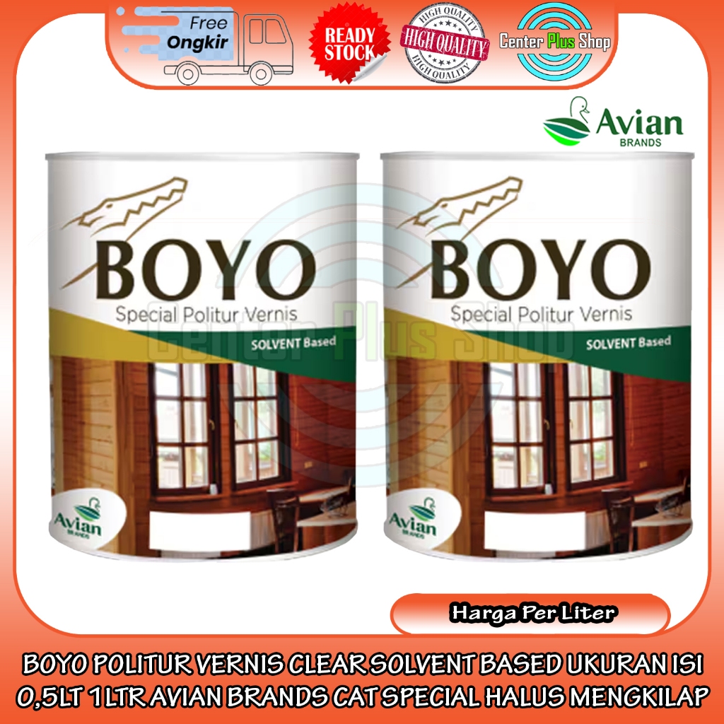 POLITUR VERNIS CLEAR AVIAN BRANDS BOYO TRANSPARAN SOLVENT BASED CAT KAYU UKURAN 1LT 0,5LTR HALUS MEN