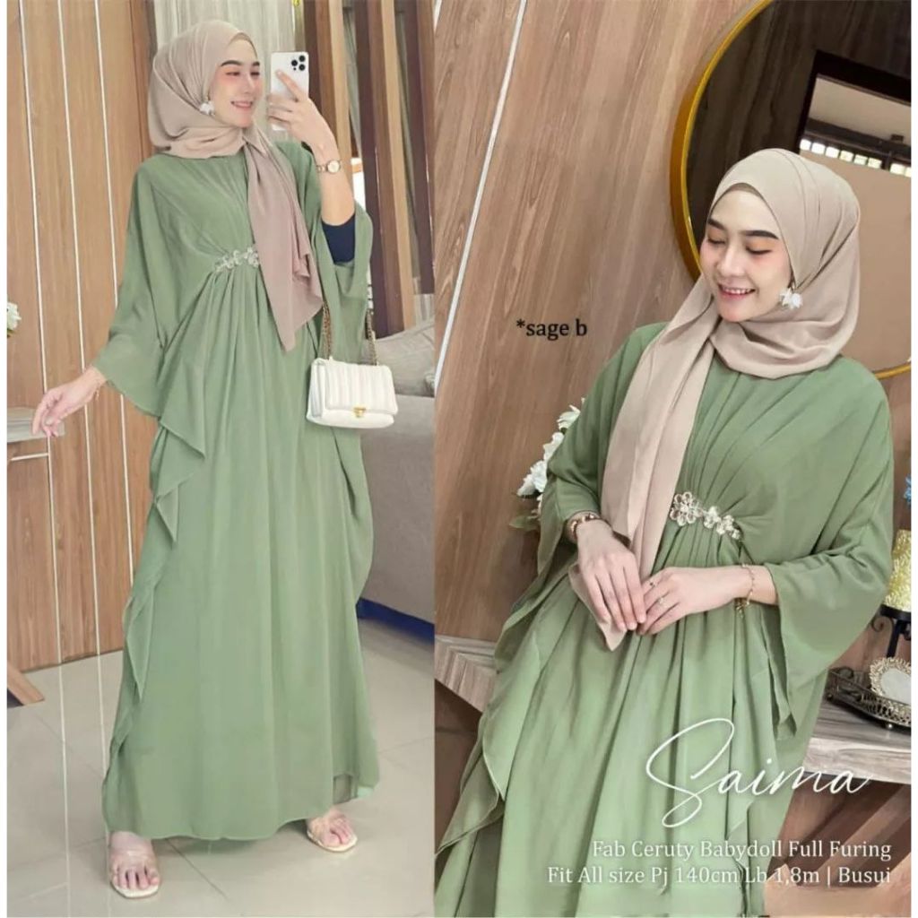 SAIMA KAFTAN GAMIS KAFTAN TERLARIS KAFTAN LEBARAN 2024 MEWAH ELEGAN GAMIS KAFTAN CERUTY BABY DOLL RE