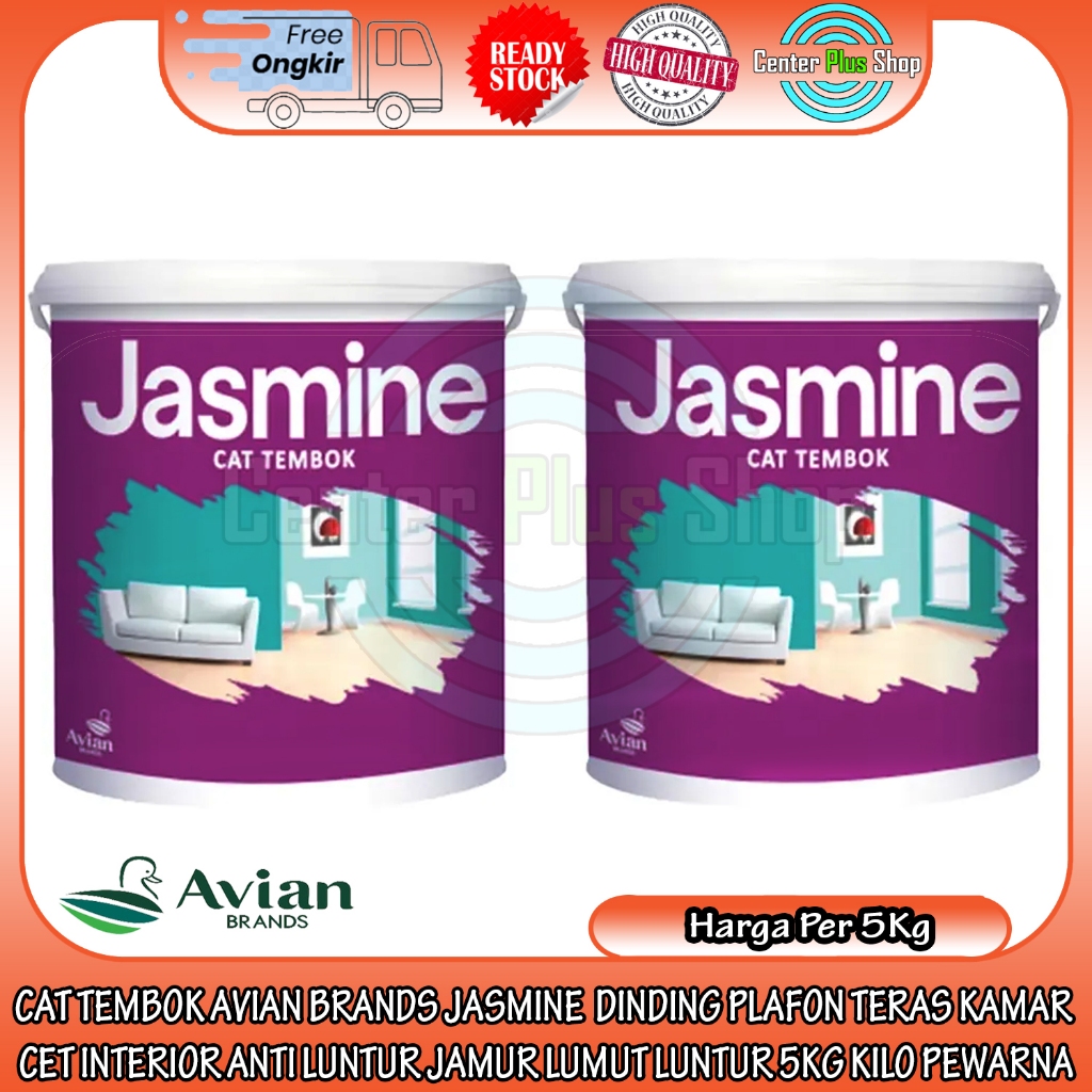 CAT TEMBOK 5KG AVIAN BRANDS JASMINE 5 LITER KG KILO DINDING PLAFON TERAS KAMAR CET INTERIOR ANTI JAM