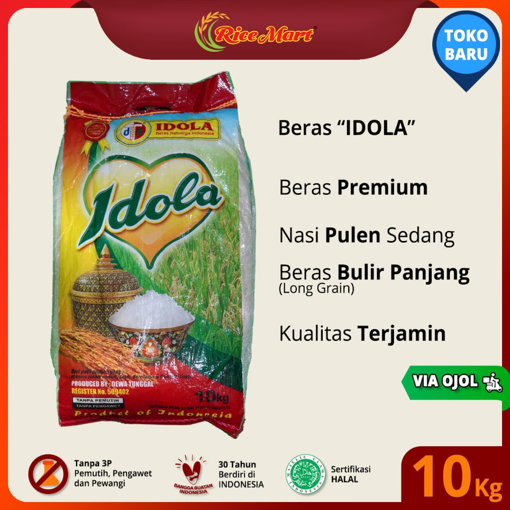 

Beras IDOLA 10 kg [OJOL] - Beras Premium - Pulen Sedang - Produk Indonesia