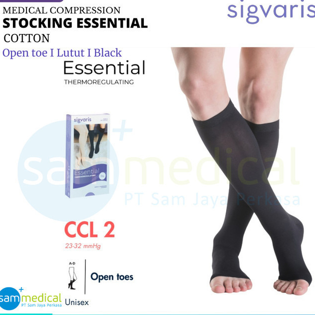 SIGVARIS Stoking Varises Black / Compression Stocking COTTON CCL2 Open Toes/ Stoking Kompresi CCL2 (