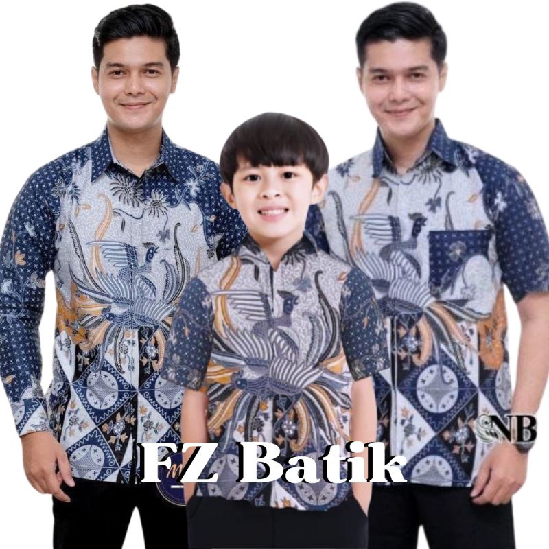 Kemeja Batik Anak Laki-laki Couple Batik Ayah Dan Anak Cowok Warna Navy Motif Ayam Hem Pria Terbaru