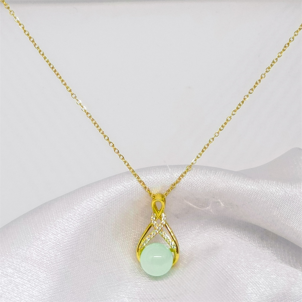 Jewelry Kalung Rantai Pirus Permata Titanium Anti Karat Lapis 24k Emas Aksesoris Perhiasan Fashion E