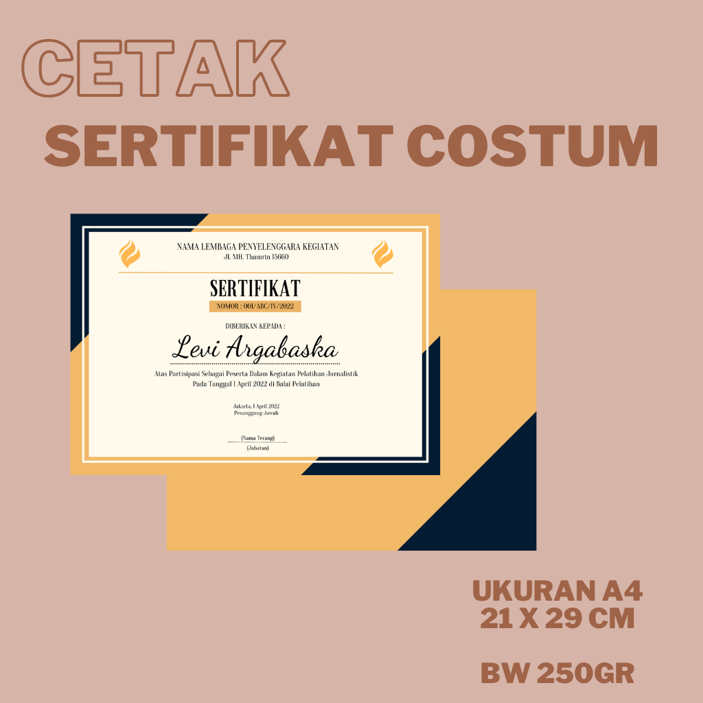 

Cetak Sertifikat Costum | Print Sertifikat A4 2 Sisi | Design Bebas