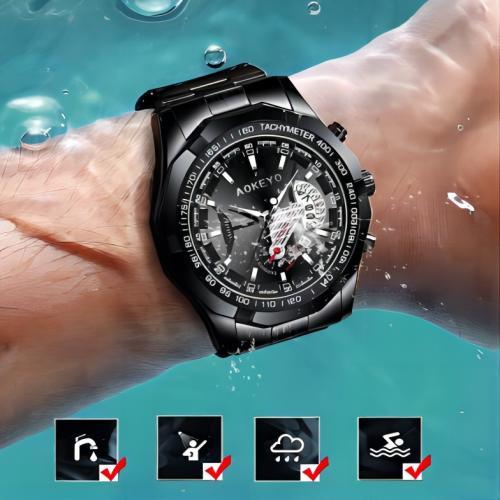 AOKEYO S001 Jam Tangan Pria Anti Air Original Luxury Stainless Steel COD Free BOX+Kartu-5