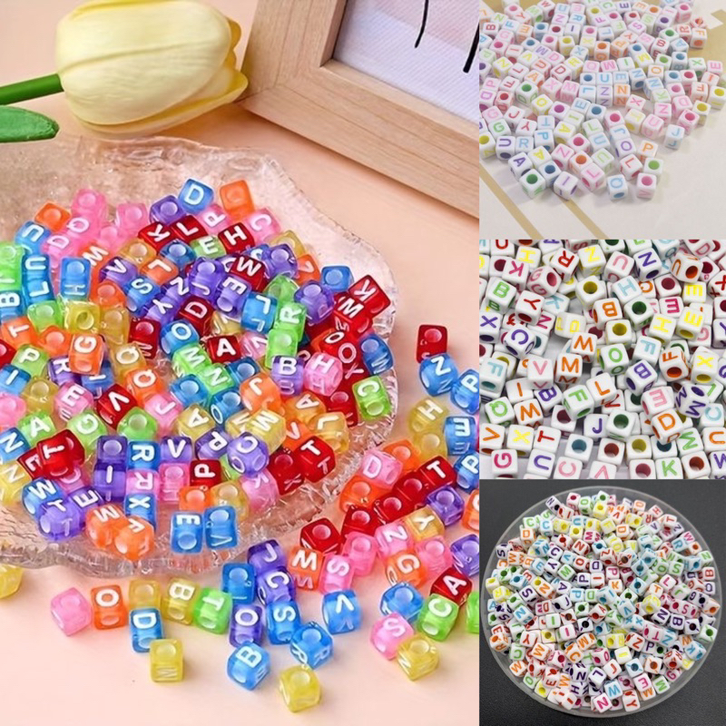 manik manik Huruf Abjad kotak A-Z | Manik Huruf gelang kalung strap beads