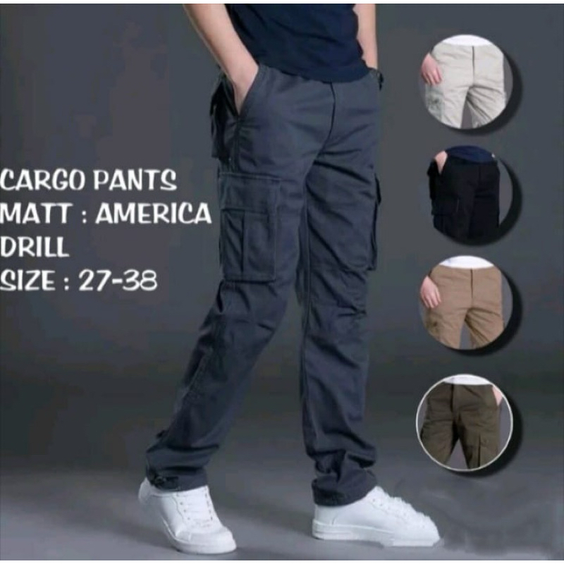 PROMO HEBOH Celana Cargo Panjang Pria POLOS Original Jumbo Slimfit Army Laki Laki Murah Loreng Kargo