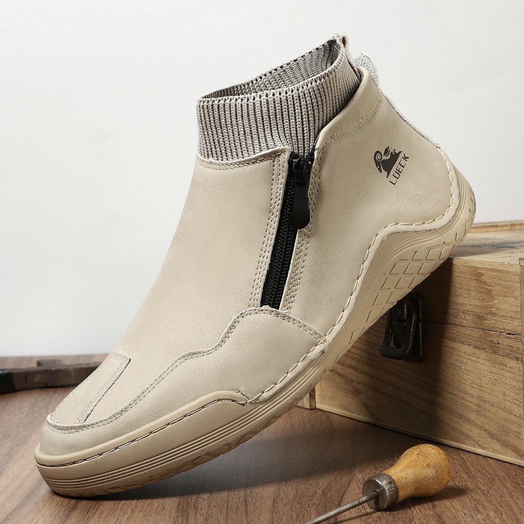 Mewah Fashion Kulit Asli Original Sepatu Boots Pria Resleting Casual Tinggi Formal Shoes Kekinian Co