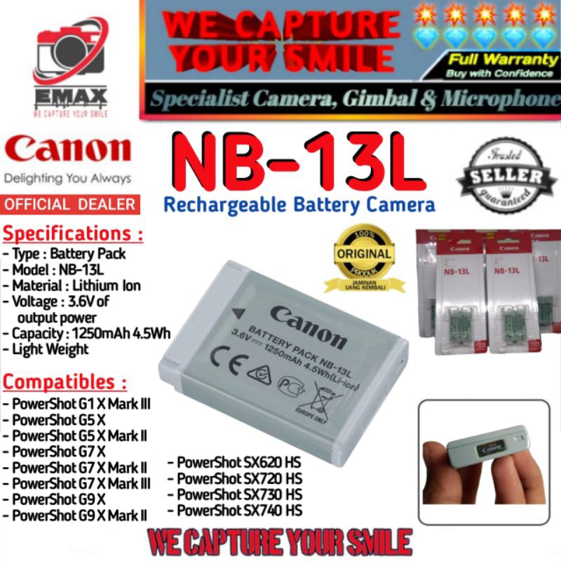 CANON NB-13L Battery Camera Canon NB13L Baterai Canon PowerShot G7X G5X G1X G9X SX740 SX720 SX620 Se