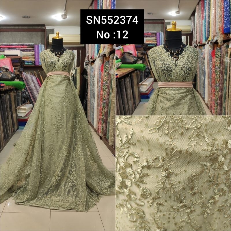 kain Tile Brokat Bunga Kecil Payet Piring SN552374 No:12 Sage