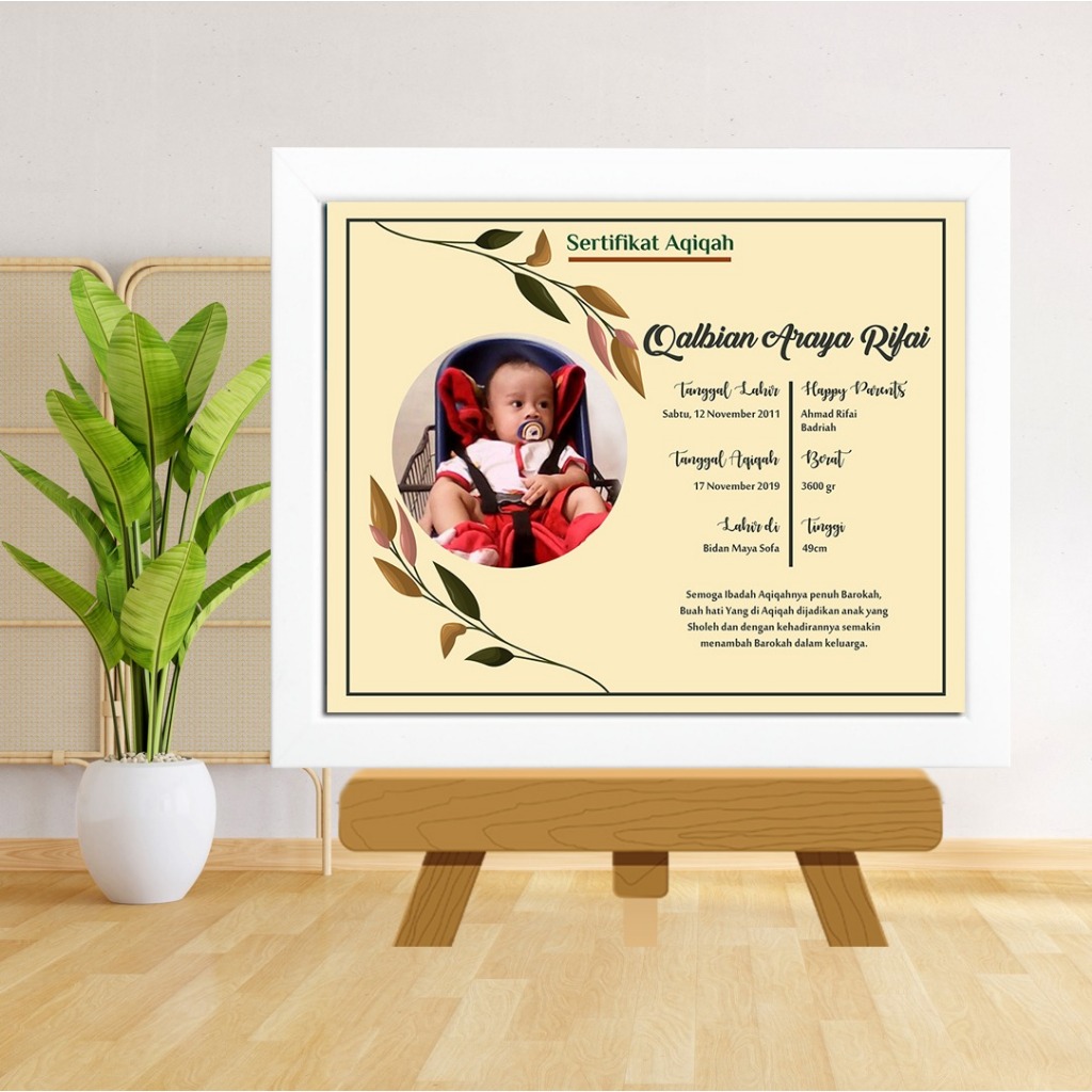 Sertifikat Aqiqah 20x25 cm 10r  Plus Bingkai Putih Bisa COD