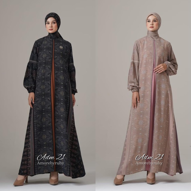 ADM 21 DRESS AMORE BY RUBY GAMIS MOTIF TRIBAL BAHAN CERUTI MIX CREPE BUSUI FRIENDLY LENGAN BALON RES
