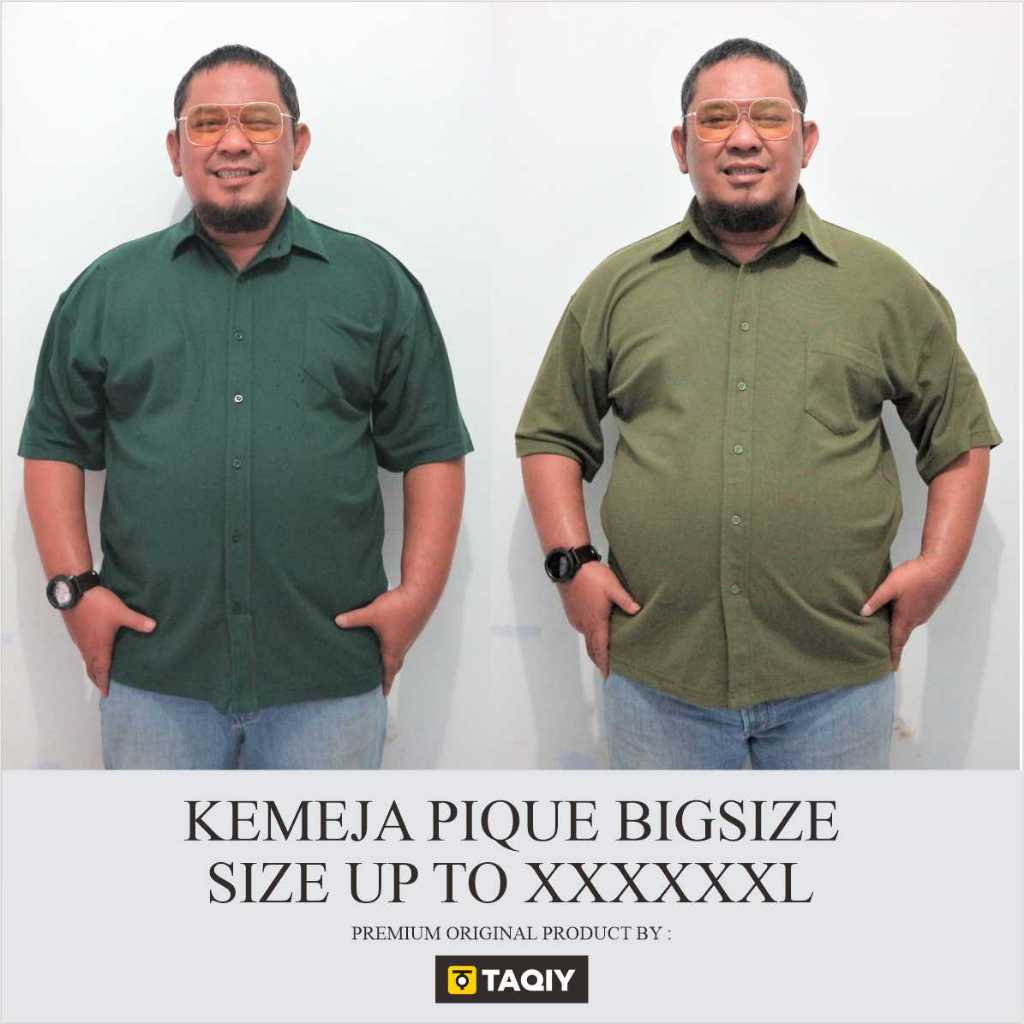 Kemeja Polos Casual Pria Jumbo Original Cotton Pique Big Size Lengan Pendek