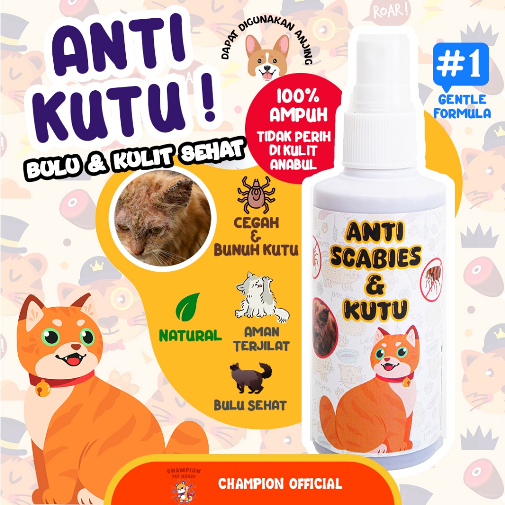 CHAMPION ANTI KUTU Kucing Anjing Obat Basmi Kutu Pet Fleas Mites Remover Obat Kulit Kucing Anjing Sp