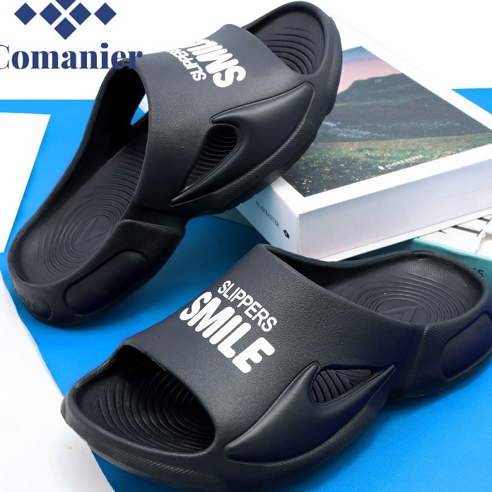 Kualitas Dijamin Comanier Sandal Slide Cowok Pria Sandal Selop Pria Hitam Karet Slipper EVA