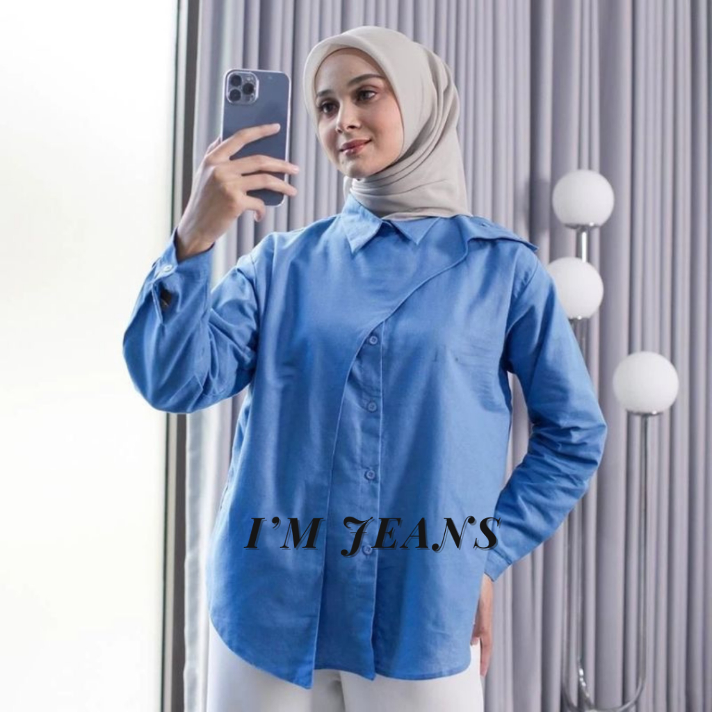 Kemeja Wanita Hawa Shirt Linen Oversize Atasan Wanita Hijab