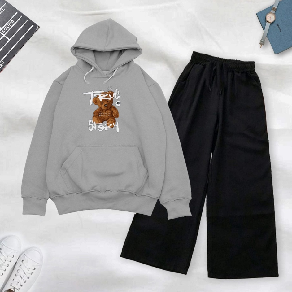 Penjualan Mutu  Morashop873  Setelan Hoodie TRUE STORY  Setelan Sweater HoodieCelana Kulot  Setelan 
