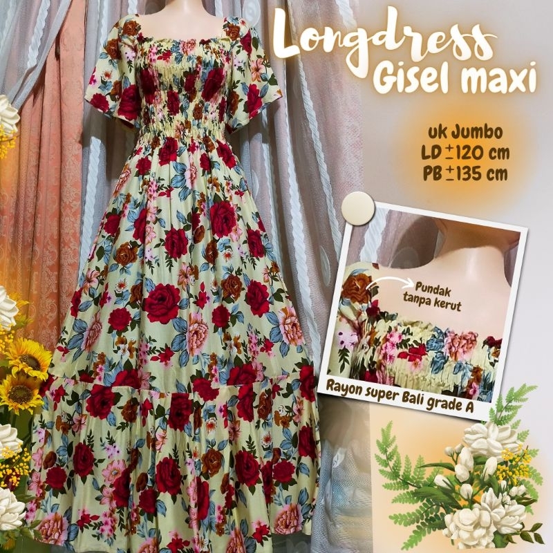 Dress Gisel //Dress kerut Panjang //Dress Bali panjang //Daster kerut Bali