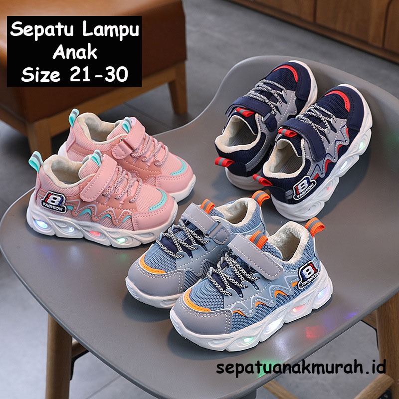 PROMO SUPER MURAH 1.1 Sepatu Led Anak Laki Laki Cowok Sekolah Tk SD Import Sneaker Sneakers Sport La