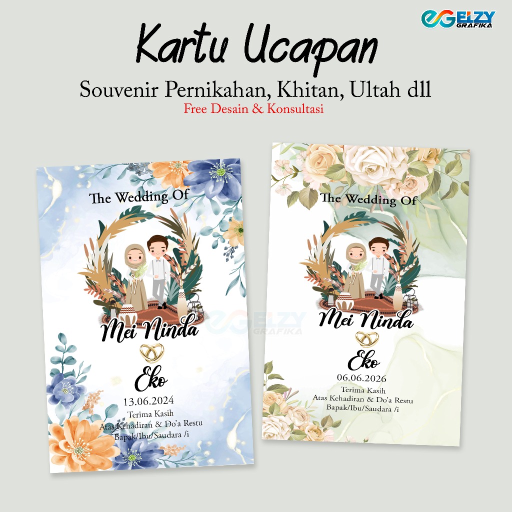 CETAK KARTU SOUVENIR WEDDING / KARTU UCAPAN TERIMA KASIH PERNIKAHAN / KERTAS PENGAMBILAN SOUVENIR / 
