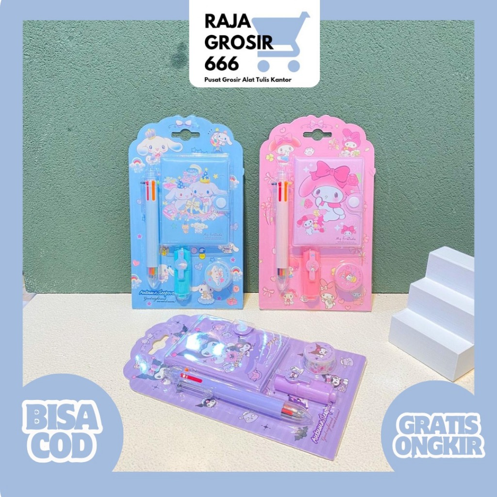 

SET ALAT TULIS 4 IN 1 SANRIO SAT-1259 ALAT TULIS PULPEN BUKU WASHITAPE STABILO CINAMOROLL KUROMI COD